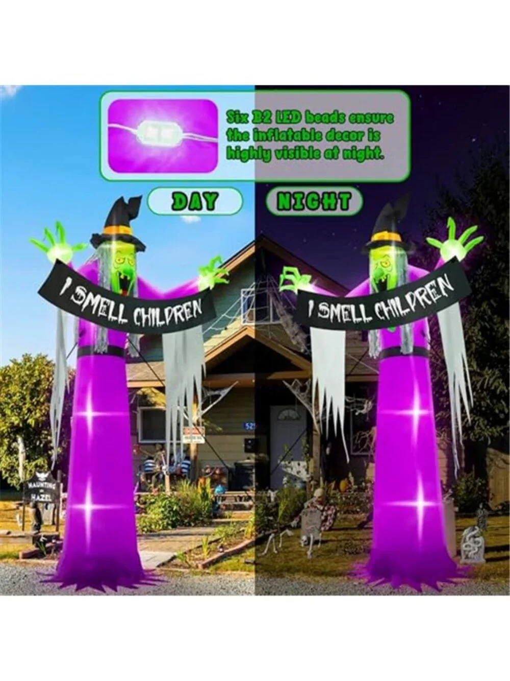 13FT Halloween Outdoor Inflatables, Large Scary Blow Up Witch Yard Decor